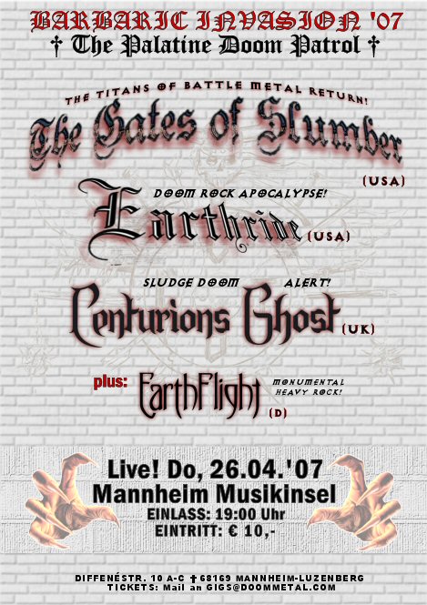 Palatine Doom Patrol - The Gates Of Slumber, Earthride & Centurions Ghost live in Mannheim, April 26th 2007